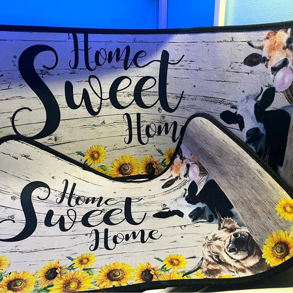 Home Sweet Home Sunflower and Cow Print Mat